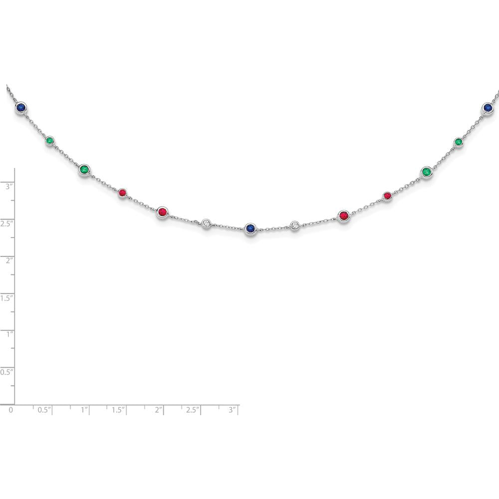 14K White Gold 18" Station Necklace with Sapphire, Ruby, Emerald, and White Topaz - 0.41 Carat Total Gemstone Weight by Lumare Gioia