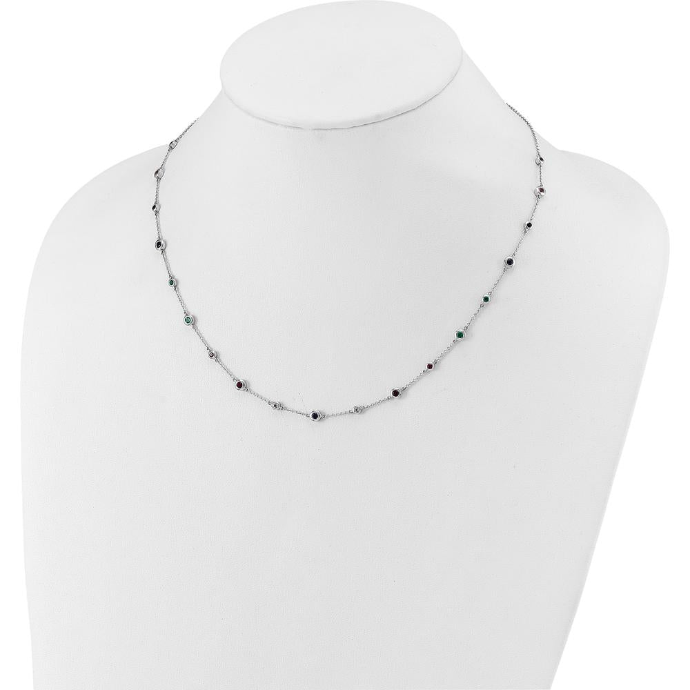 14K White Gold 18" Station Necklace with Sapphire, Ruby, Emerald, and White Topaz - 0.41 Carat Total Gemstone Weight by Lumare Gioia