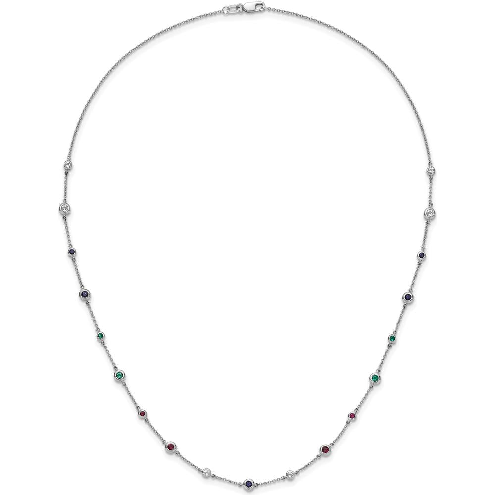 14K White Gold 18" Station Necklace with Sapphire, Ruby, Emerald, and White Topaz - 0.41 Carat Total Gemstone Weight by Lumare Gioia