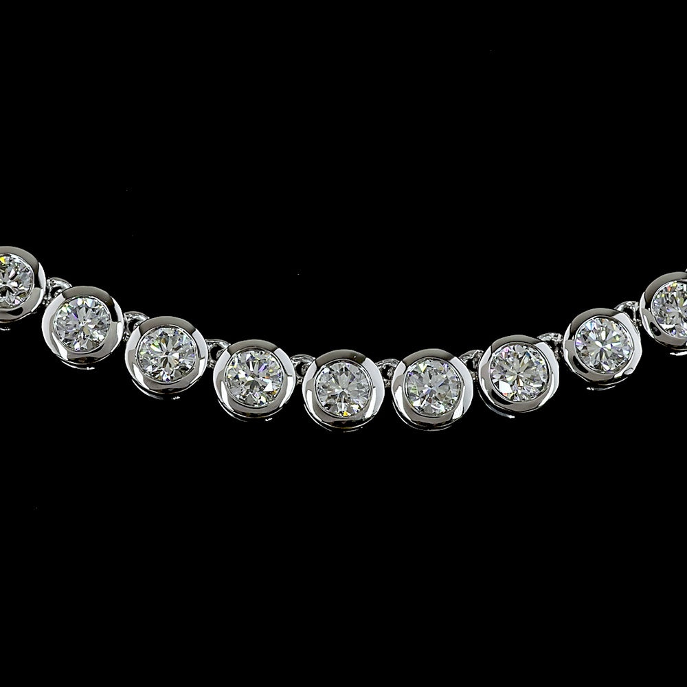 14K White Gold 18" Tennis Necklace with Bezel Set Round Lab Diamonds - 9.62 Carat Total Diamond Weight - Covaloro Fine Jewelry
