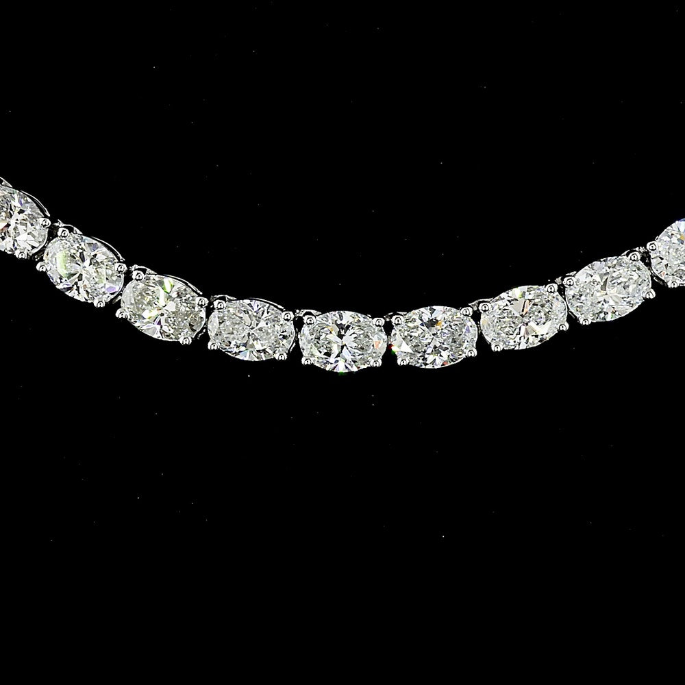 14K White Gold 18" Tennis Necklace with East-West Set Oval Cut Lab Diamonds - 24.68 Carat Total Weight (196 Stones, E-F VS2) - Covaloro Fine Jewelry