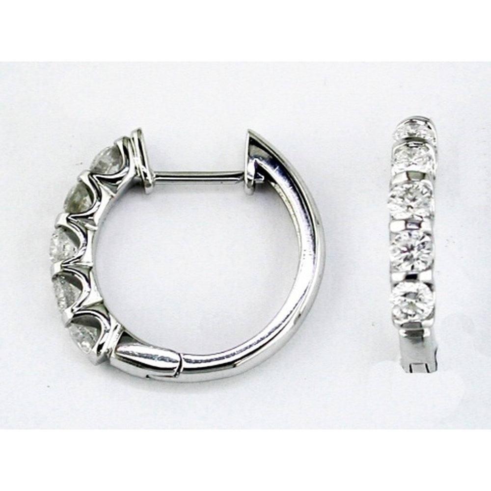 14K White Gold 18mm Huggie Hoop Earrings with Prong-Set Round Diamonds - 1.00 Carat Total Diamond Weight - Royal Jewelry