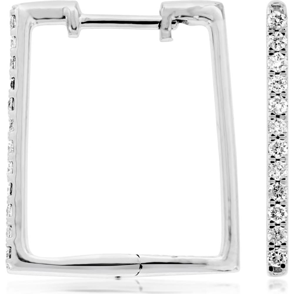 14K White Gold 18mm Square Hoop Earrings with Round Diamonds - 0.21 Carat Total Diamond Weight - Royal Jewelry