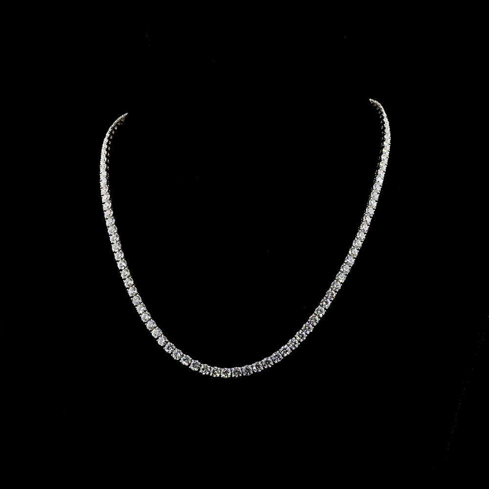 14K White Gold 19.97 Carat Tennis Necklace with Prong Set Round Lab Diamonds - 110 Stones, E-F Color, VS1 Clarity - Covaloro Fine Jewelry