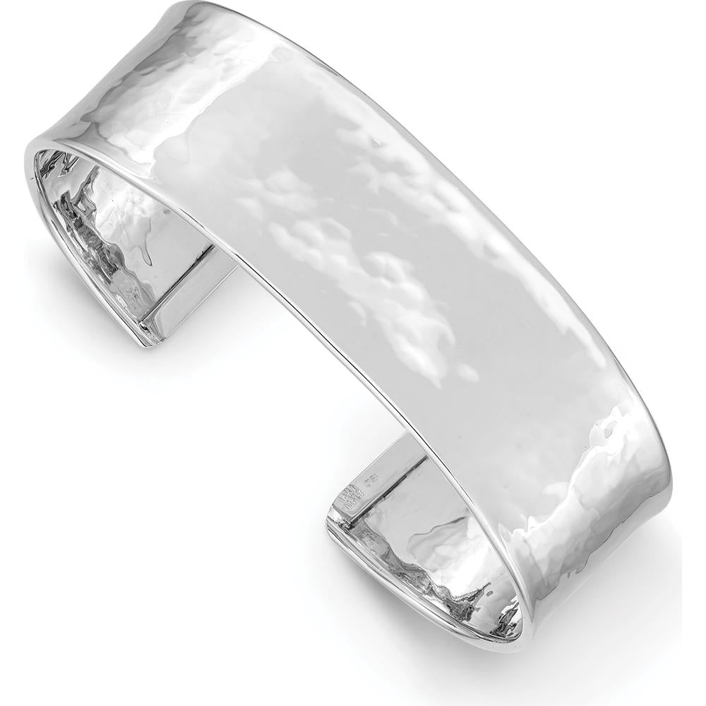 14K White Gold 19mm Hammered Polished Cuff Bangle Bracelet by Oro Pregiato