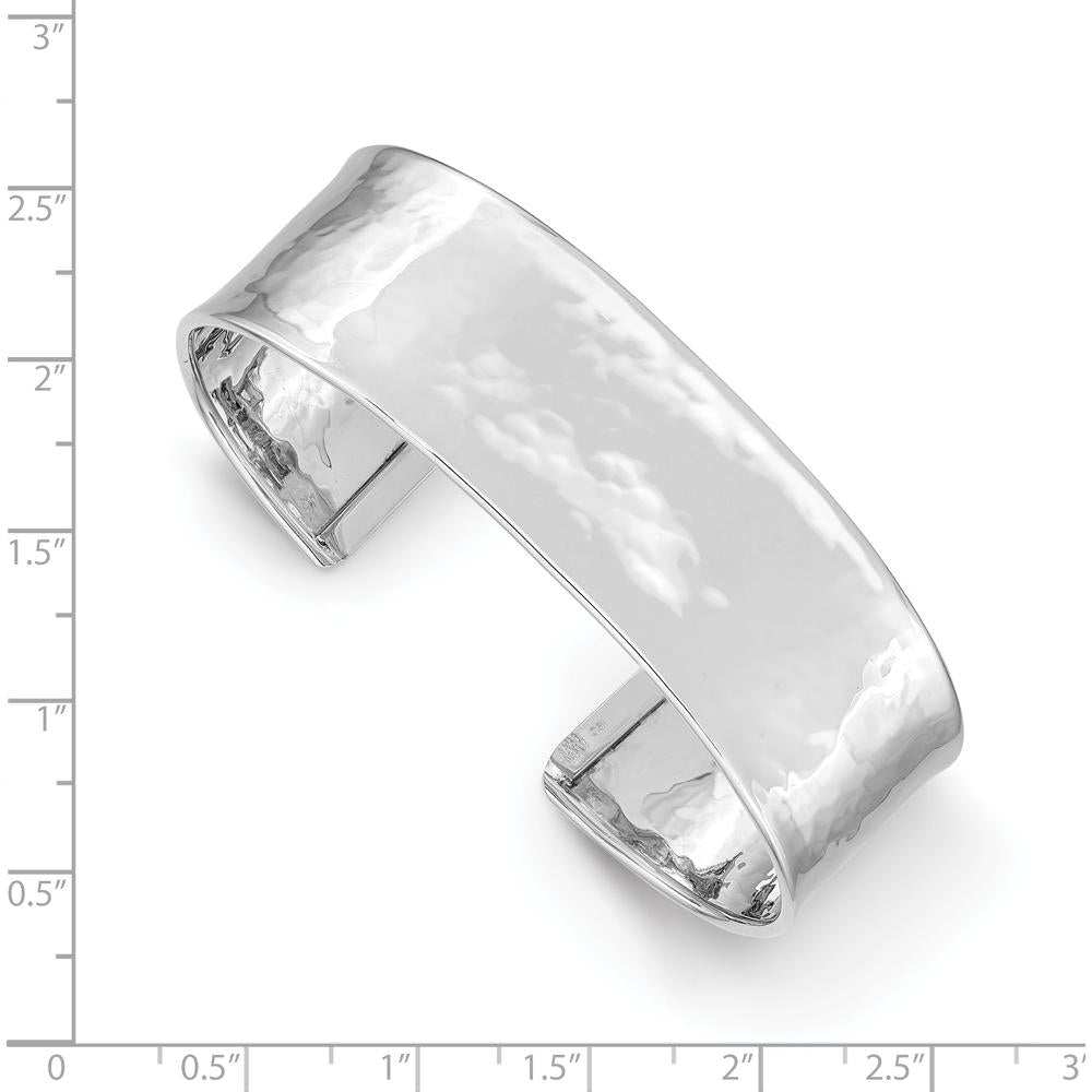 14K White Gold 19mm Hammered Polished Cuff Bangle Bracelet by Oro Pregiato