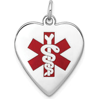 14K White Gold 19mm Heart-Shaped Red Enameled Medical Jewelry Pendant by Oro Pregiato