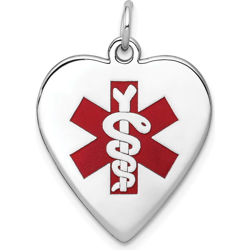 14K White Gold 19mm Heart-Shaped Red Enameled Medical Jewelry Pendant by Oro Pregiato
