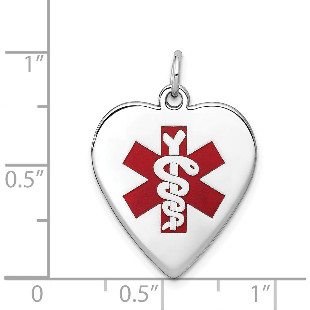 14K White Gold 19mm Heart-Shaped Red Enameled Medical Jewelry Pendant by Oro Pregiato