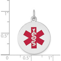 14K White Gold 19mm Round Red Enamel Medical Alert Pendant - Polished Back, Engravable by Oro Pregiato