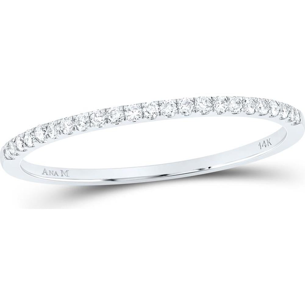 14K White Gold 1mm Stackable Band with Prong-Set Round Diamonds - 1/8 Carat Total Diamond Weight