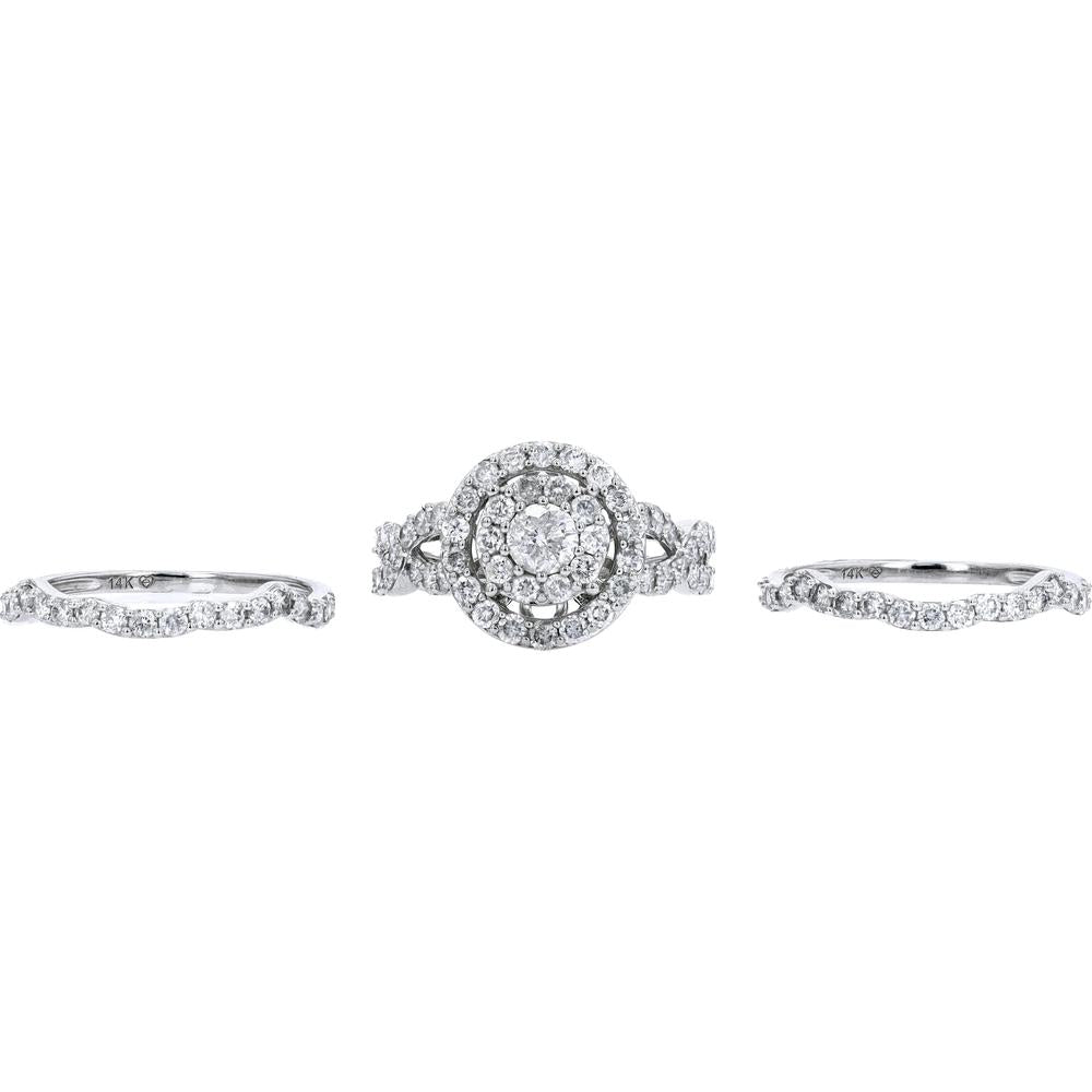 14K White Gold 2.00 Carat Diamond Bridal Set with Halo Design