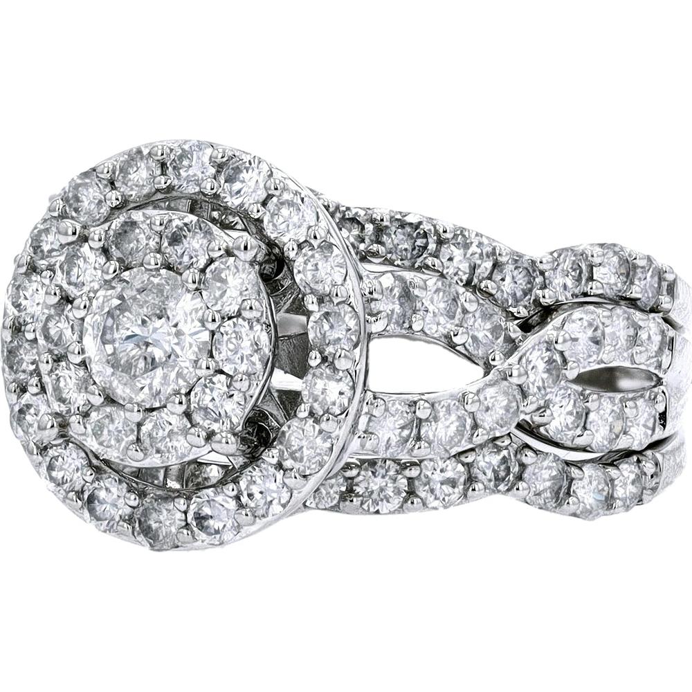 14K White Gold 2.00 Carat Diamond Bridal Set with Halo Design