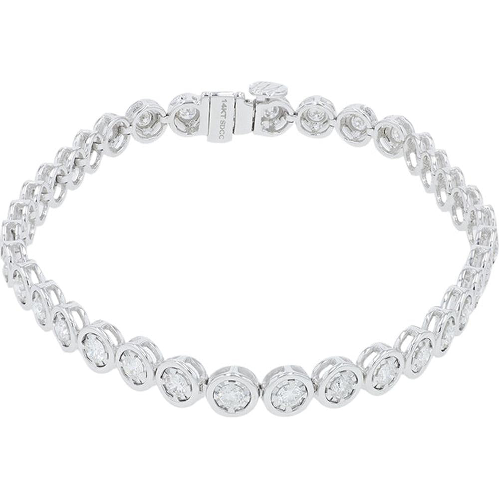 14K White Gold 2.00 Carat Diamond Tennis Bracelet with Bezel Setting