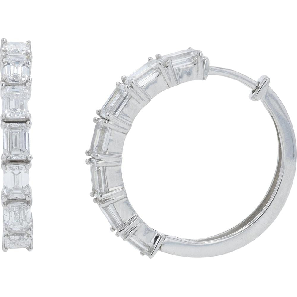 14K White Gold 2.00 Carat Lab Grown Diamond Hoop Earrings with Emerald Cut Diamonds