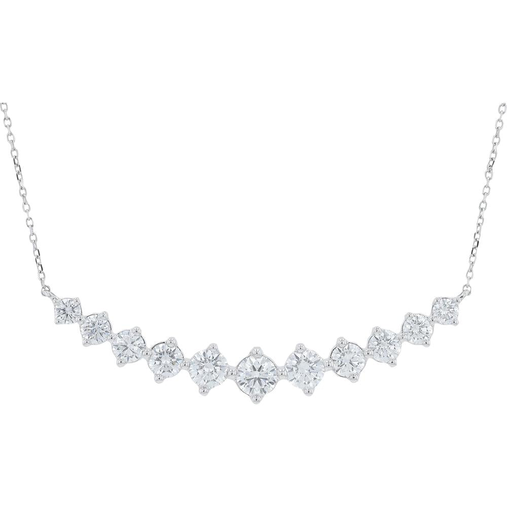 14K White Gold 2.00 Carat Lab Grown Diamond Station Necklace - Graduated Round Prong Set
