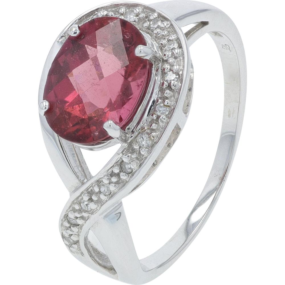 14K White Gold 2.00 Carat Oval Pink Tourmaline Ring with 0.05 Carat Diamond Halo
