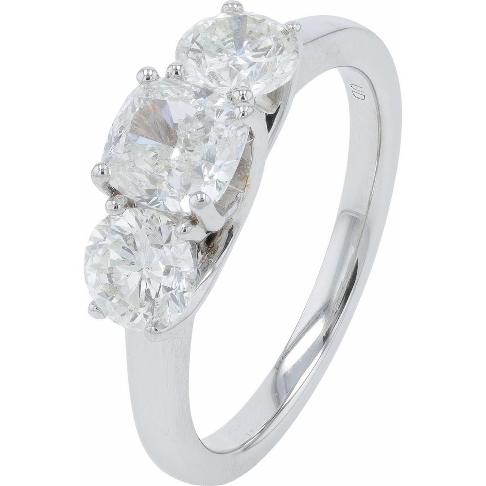 14K White Gold 2.00 Carat Three-Stone Cushion-Cut Diamond Engagement Ring