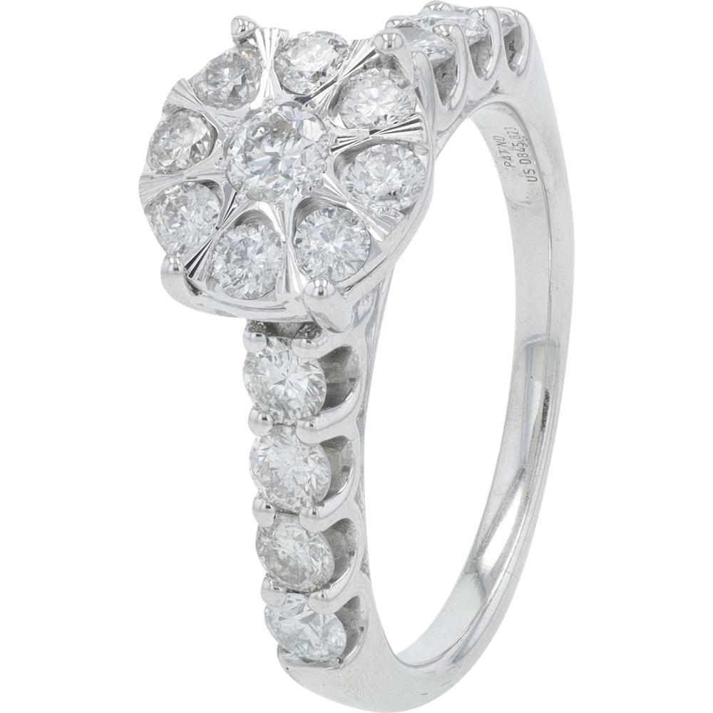 14K White Gold 2.00 Carat Total Diamond Bridal Ring with Floral Halo Design