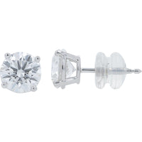 14K White Gold 2.00 Carat Total Lab-Grown Diamond Stud Earrings with Four-Prong Round-Cut Settings