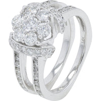 14K White Gold 2.00 Carat Total Weight Diamond Bridal Set with Flower Shaped Design and Milgrain Detail