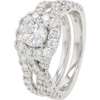 14K White Gold 2.00 Carat Total Weight Diamond Bridal Set with Round Halo Engagement Ring and Contoured Matching Wedding Band