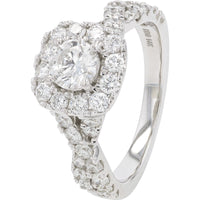 14K White Gold 2.00 Carat Total Weight Diamond Bridal Set with Round Halo Engagement Ring and Contoured Matching Wedding Band