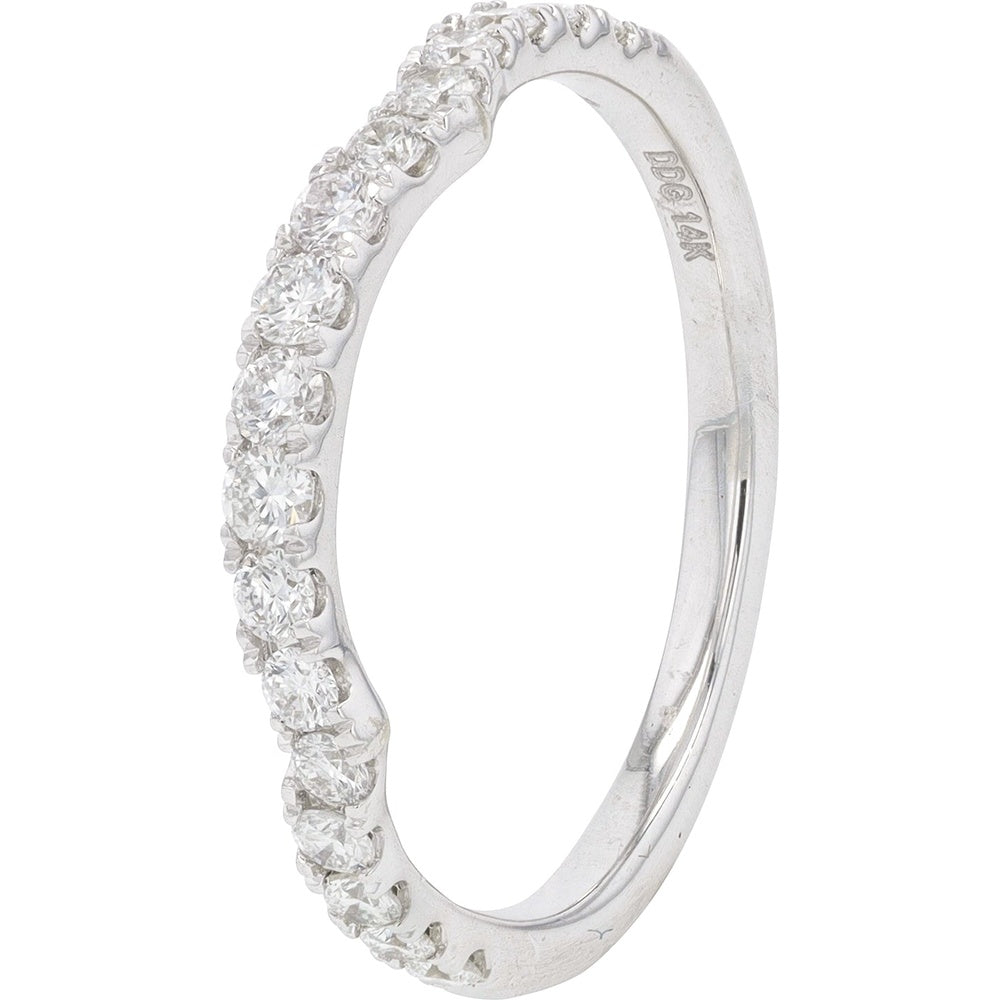14K White Gold 2.00 Carat Total Weight Diamond Bridal Set with Round Halo Engagement Ring and Contoured Matching Wedding Band