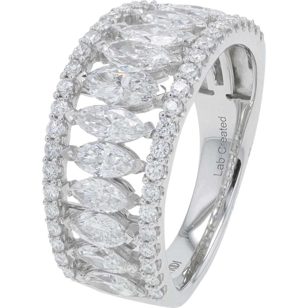 14K White Gold 2.00 Carat Total Weight Lab Grown Marquise and Round Diamond Eternity Ring