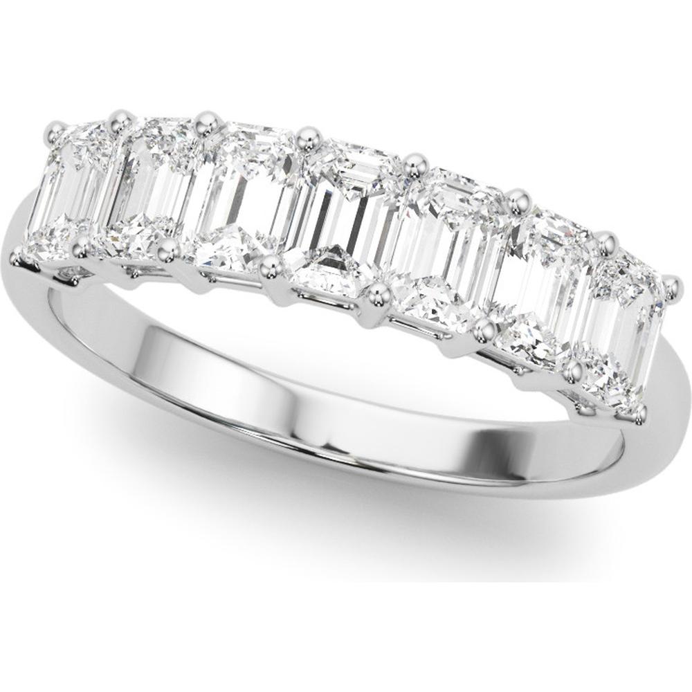 14K White Gold 2.00 Carats Lab Diamond 7 Stone Band Emerald Cut Ring - Size 7 by Robinson's Jewelers