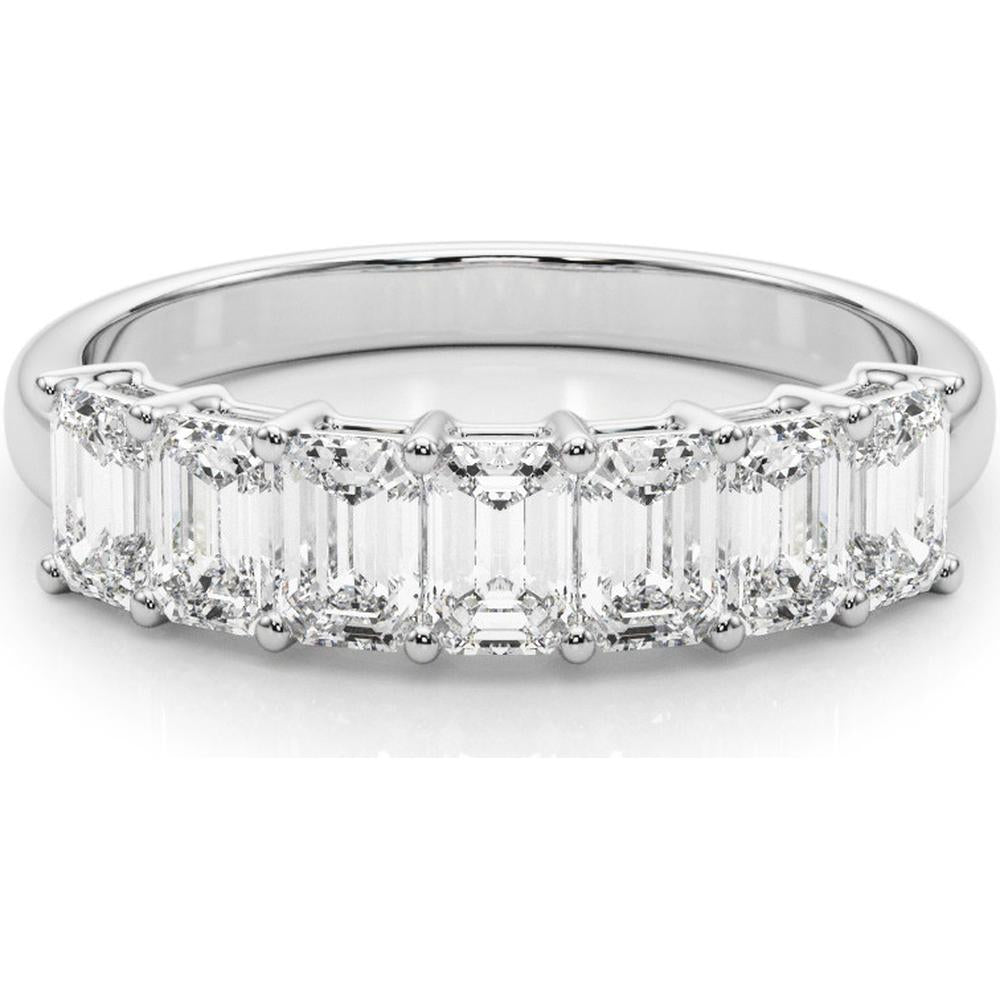 14K White Gold 2.00 Carats Lab Diamond 7 Stone Band Emerald Cut Ring - Size 7 by Robinson's Jewelers