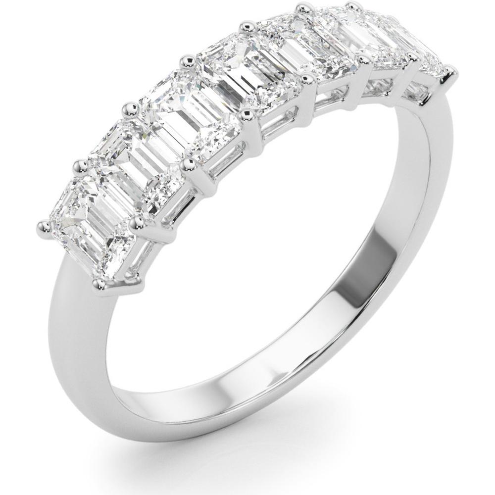 14K White Gold 2.00 Carats Lab Diamond 7 Stone Band Emerald Cut Ring - Size 7 by Robinson's Jewelers