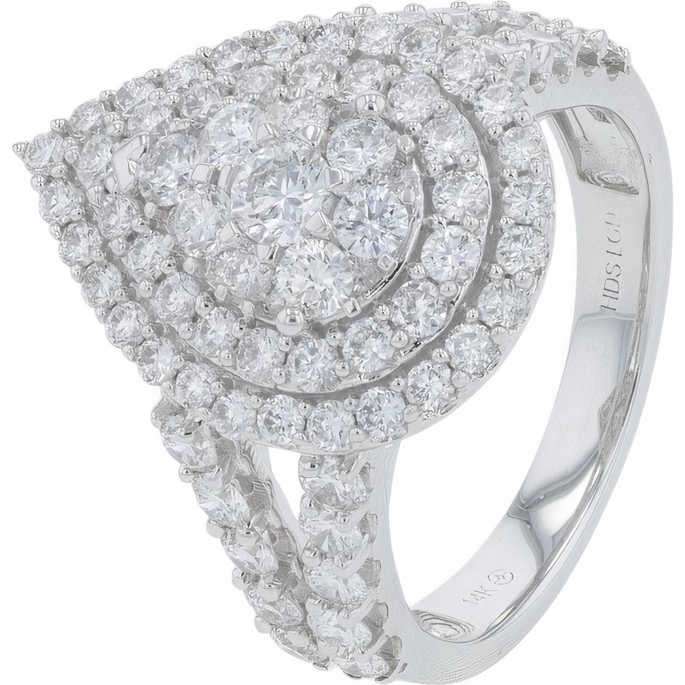 14K White Gold 2.00 Carats Total Diamond Cluster Engagement Ring with Lab Grown Diamonds
