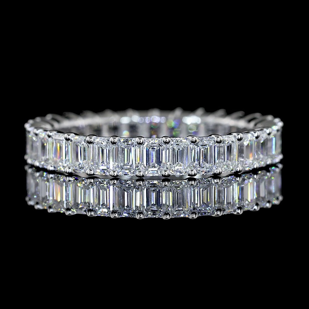 14K White Gold 2.00 Carats Total Diamond Weight Eternity Band with Shared-Prong Set Emerald Cut Lab Diamonds - E-F Color, VS Clarity, 31 Stones - Covaloro Fine Jewelry