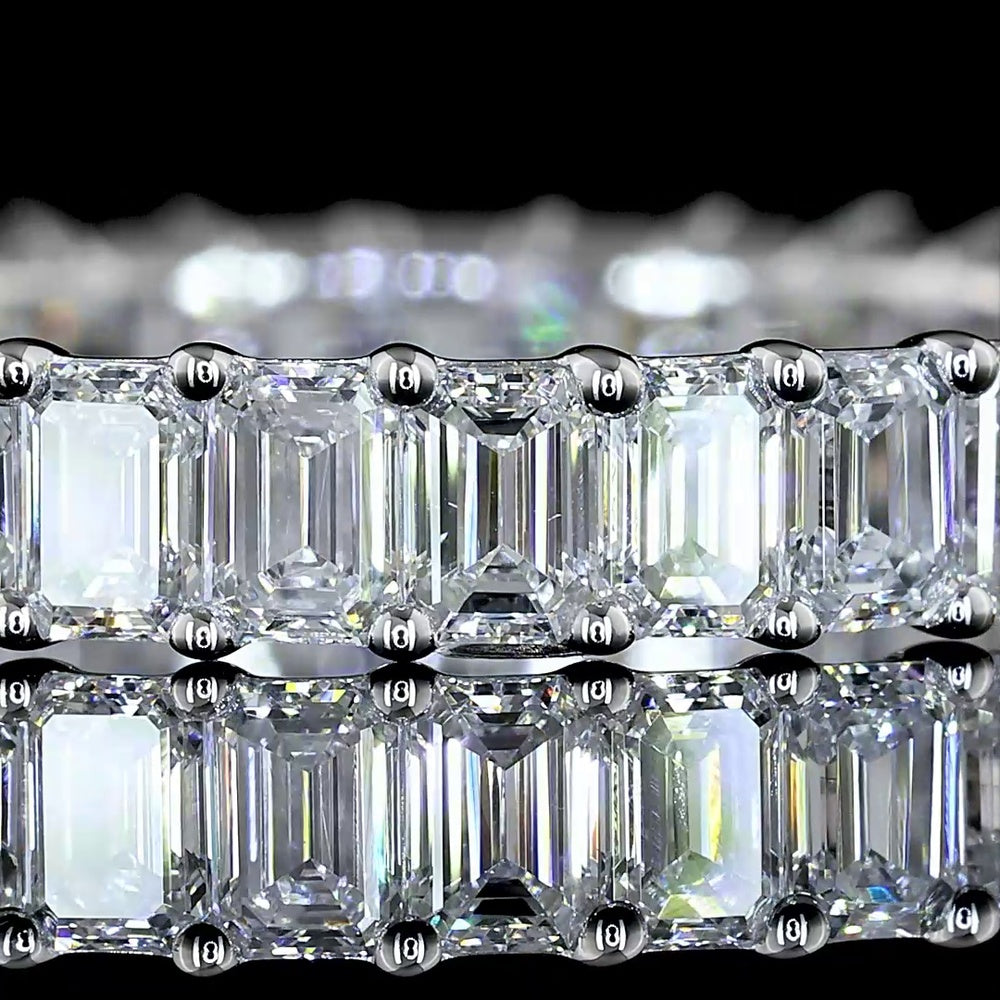 14K White Gold 2.00 Carats Total Diamond Weight Eternity Band with Shared-Prong Set Emerald Cut Lab Diamonds - E-F Color, VS Clarity, 31 Stones - Covaloro Fine Jewelry