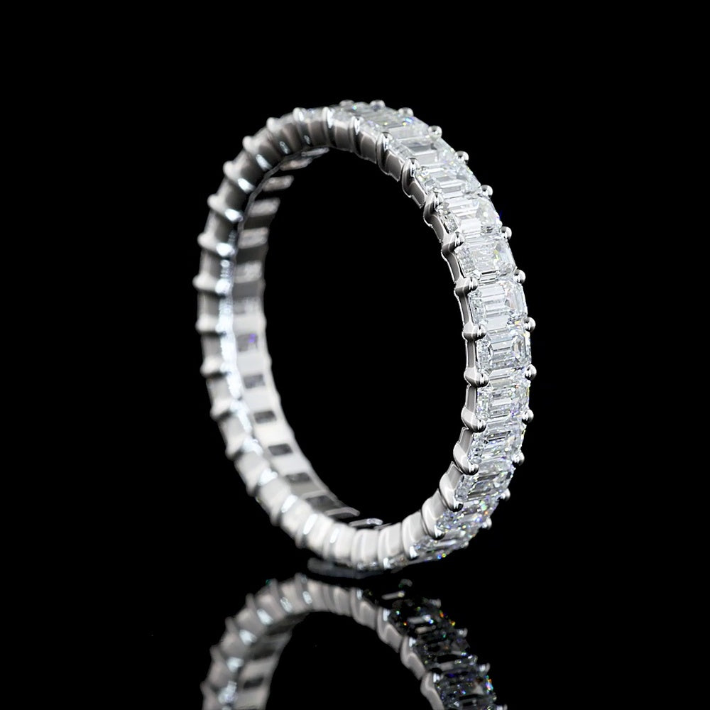 14K White Gold 2.00 Carats Total Diamond Weight Eternity Band with Shared-Prong Set Emerald Cut Lab Diamonds - E-F Color, VS Clarity, 31 Stones - Covaloro Fine Jewelry