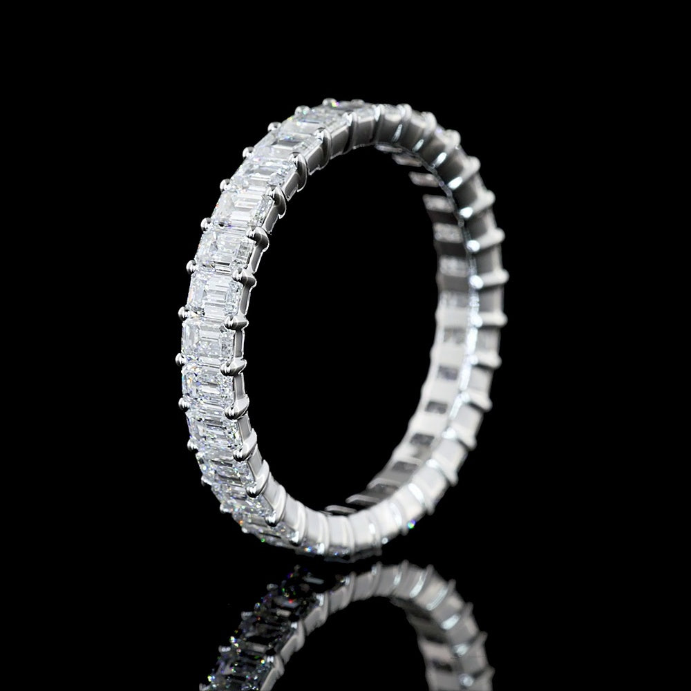 14K White Gold 2.00 Carats Total Diamond Weight Eternity Band with Shared-Prong Set Emerald Cut Lab Diamonds - E-F Color, VS Clarity, 31 Stones - Covaloro Fine Jewelry