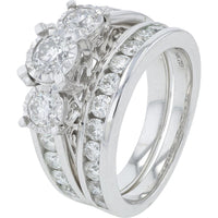 14K White Gold 2.00 Total Carat Weight Diamond Bridal Set with Three-Stone Design and Diamond Accents