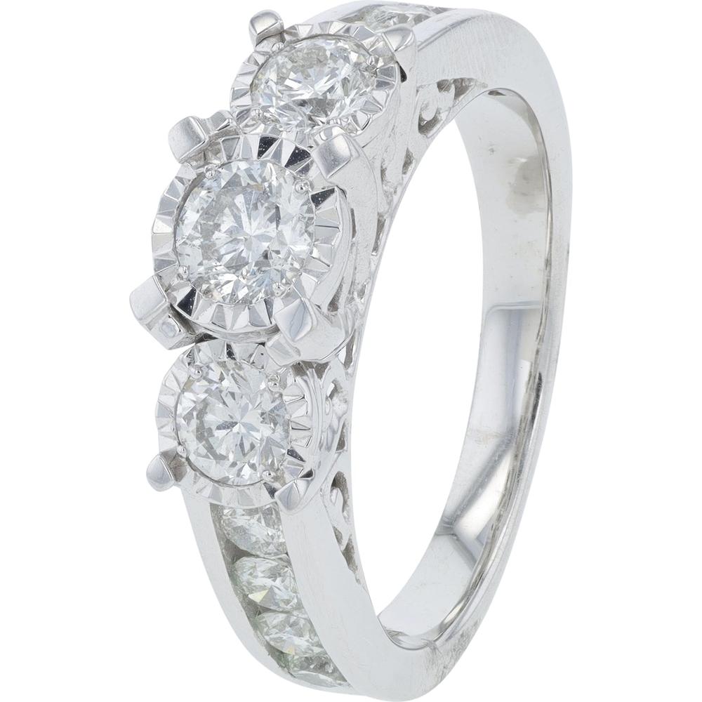 14K White Gold 2.00 Total Carat Weight Diamond Bridal Set with Three-Stone Design and Diamond Accents