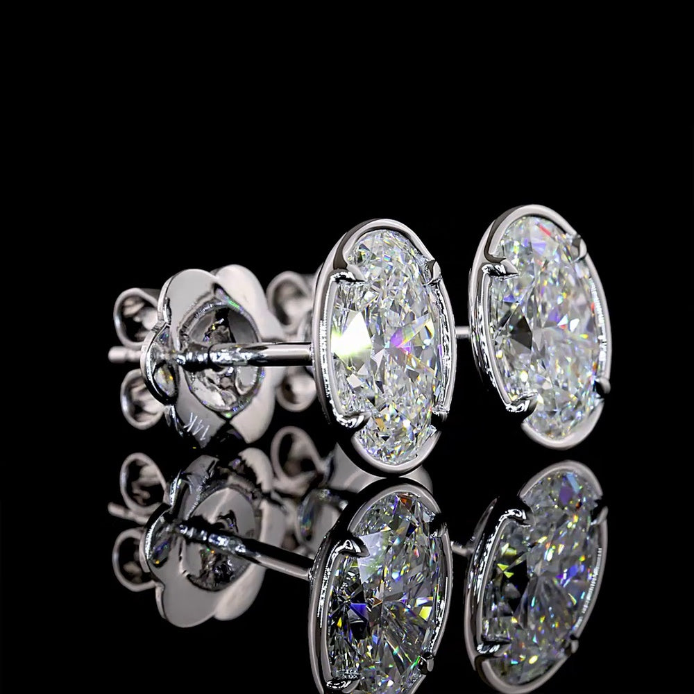 14K White Gold 2.01 Carat Oval Lab Diamond Stud Earrings in Bezel-Prong Setting with E-F Color and VS1 Clarity - Covaloro Fine Jewelry