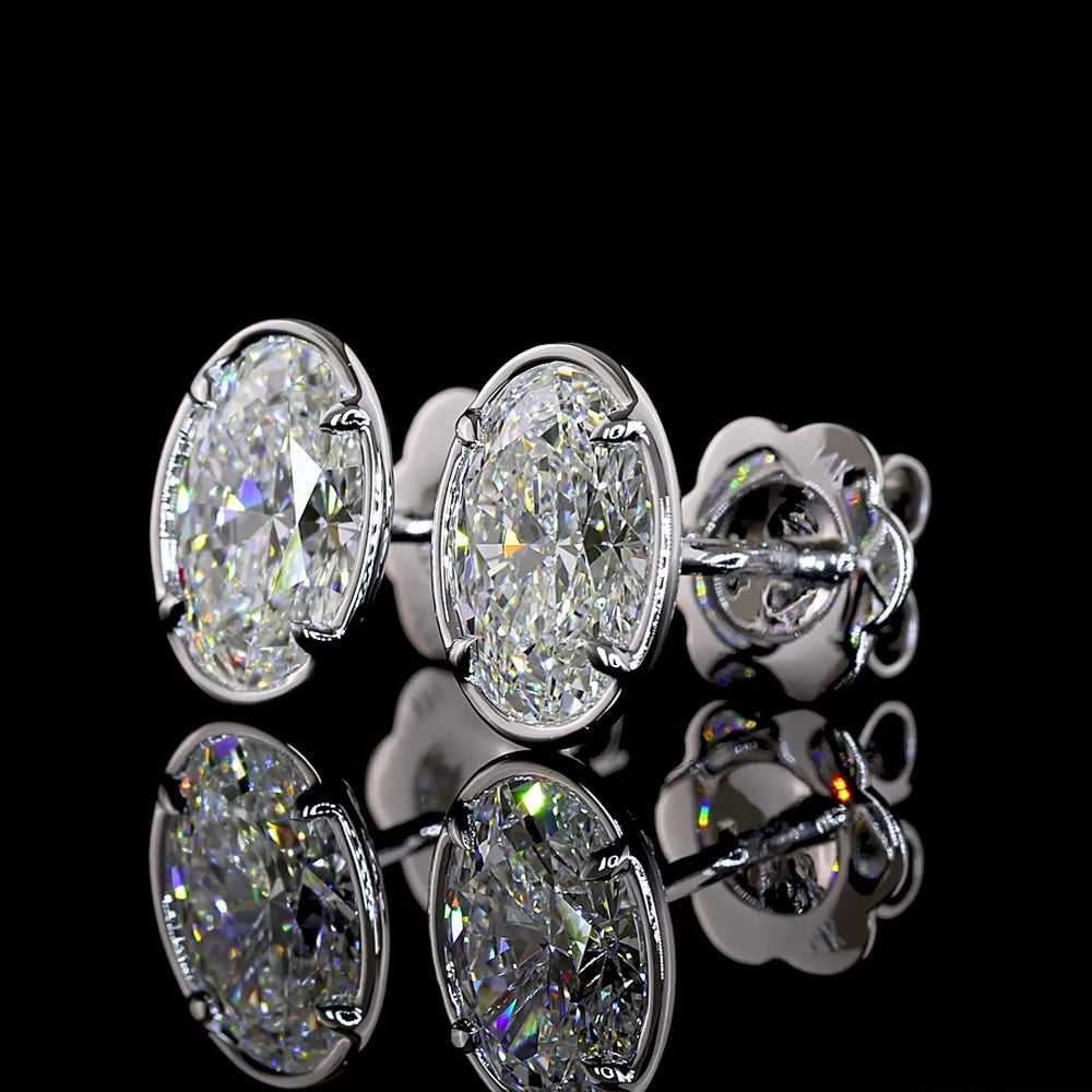 14K White Gold 2.01 Carat Oval Lab Diamond Stud Earrings in Bezel-Prong Setting with E-F Color and VS1 Clarity - Covaloro Fine Jewelry