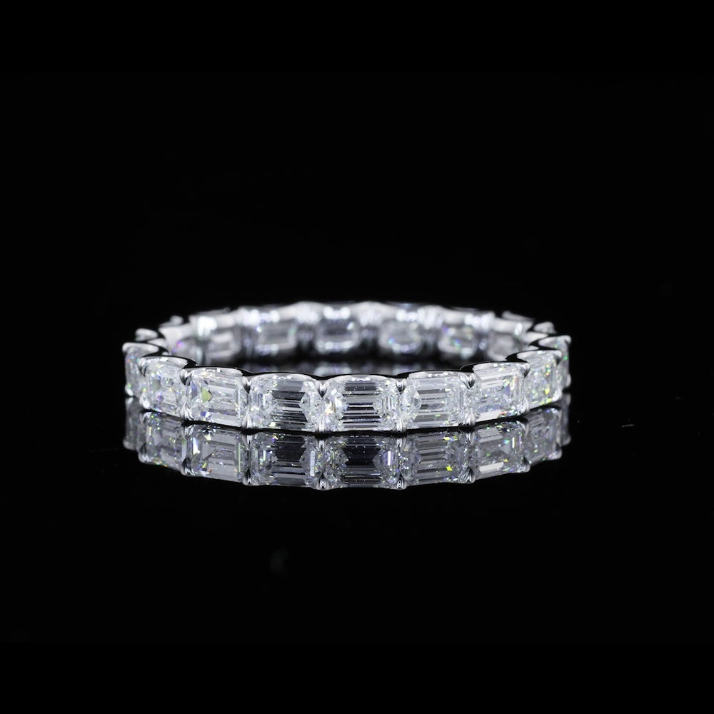 14K White Gold 2.01 Carats Eternity Band with East-West Set Emerald Cut Lab Diamonds - E-F VVS2 - U-Prong Setting - Covaloro Fine Jewelry
