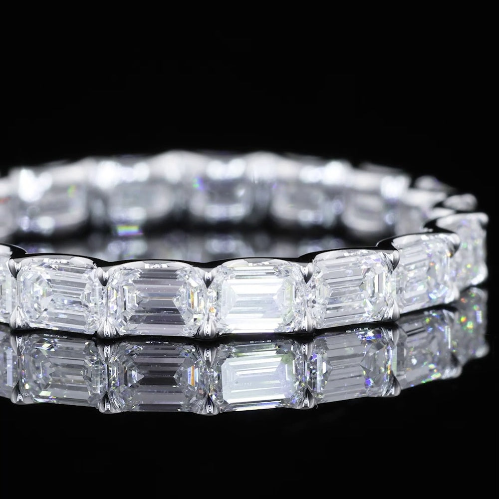 14K White Gold 2.01 Carats Eternity Band with East-West Set Emerald Cut Lab Diamonds - E-F VVS2 - U-Prong Setting - Covaloro Fine Jewelry