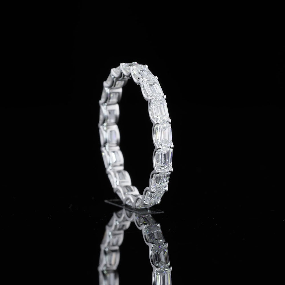 14K White Gold 2.01 Carats Eternity Band with East-West Set Emerald Cut Lab Diamonds - E-F VVS2 - U-Prong Setting - Covaloro Fine Jewelry