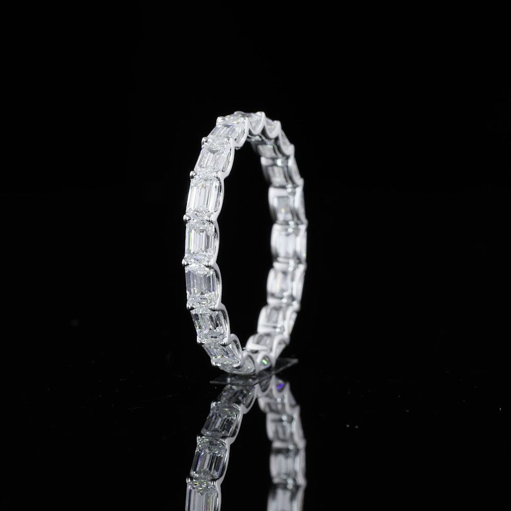 14K White Gold 2.01 Carats Eternity Band with East-West Set Emerald Cut Lab Diamonds - E-F VVS2 - U-Prong Setting - Covaloro Fine Jewelry