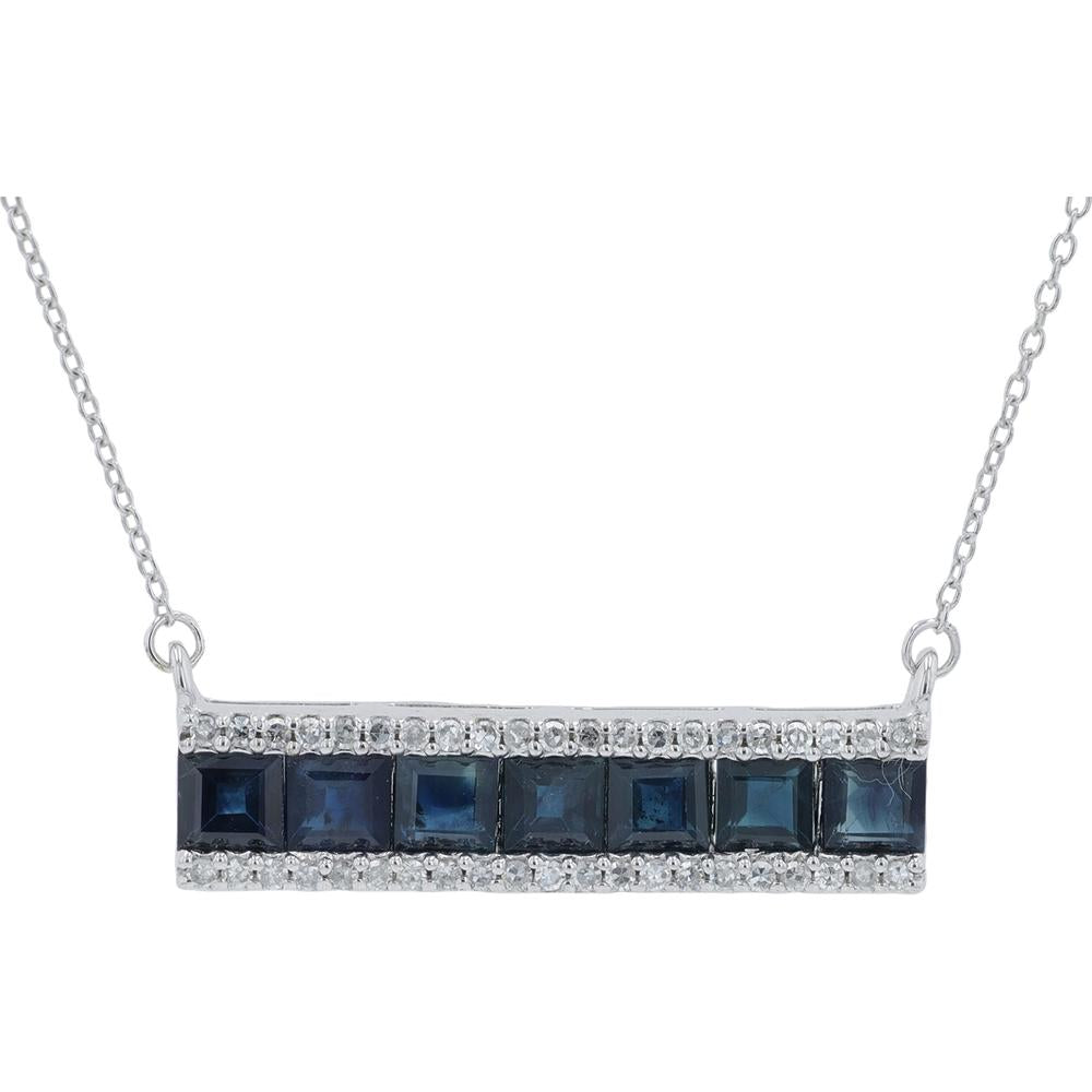 14K White Gold 2.10 Carat Square - Cut Sapphire Necklace with 0.30 Carat Diamond Accents