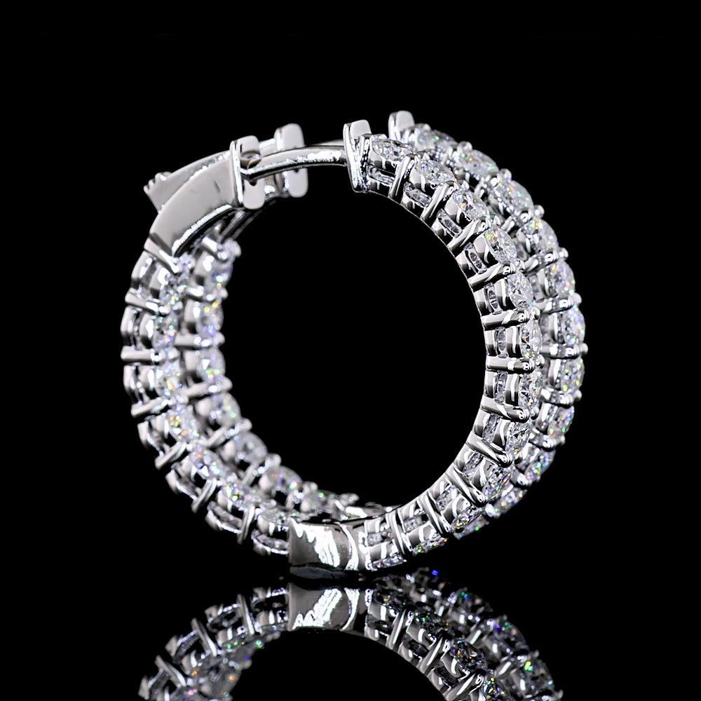 14K White Gold 2.10 Carat Total Weight Round Diamond Hoop Earrings with Prong Set Brilliant Cut Lab Diamonds - E-F Color VS Clarity - Covaloro Fine Jewelry