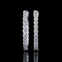 14K White Gold 2.10 Carat Total Weight Round Diamond Hoop Earrings with Prong Set Brilliant Cut Lab Diamonds - E-F Color VS Clarity - Covaloro Fine Jewelry