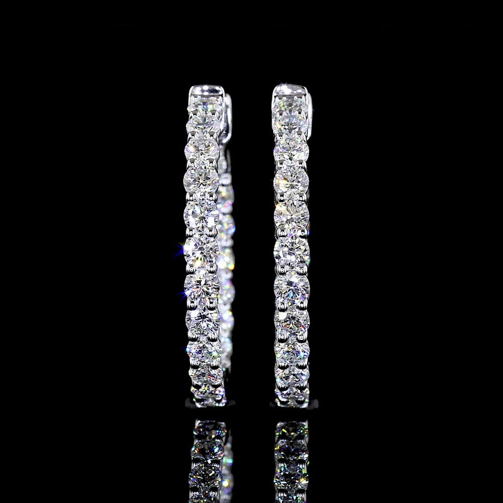 14K White Gold 2.10 Carat Total Weight Round Diamond Hoop Earrings with Prong Set Brilliant Cut Lab Diamonds - E-F Color VS Clarity - Covaloro Fine Jewelry