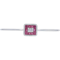 14K White Gold 2.10 Carat Total Weight Ruby Cuff with 0.38 Carat Diamond Halo